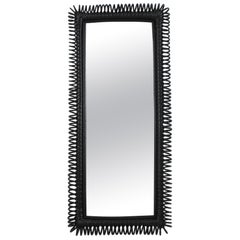 Italian Riviera Franco Albini Rattan Wall Mirror, Black Patina, Loop Design