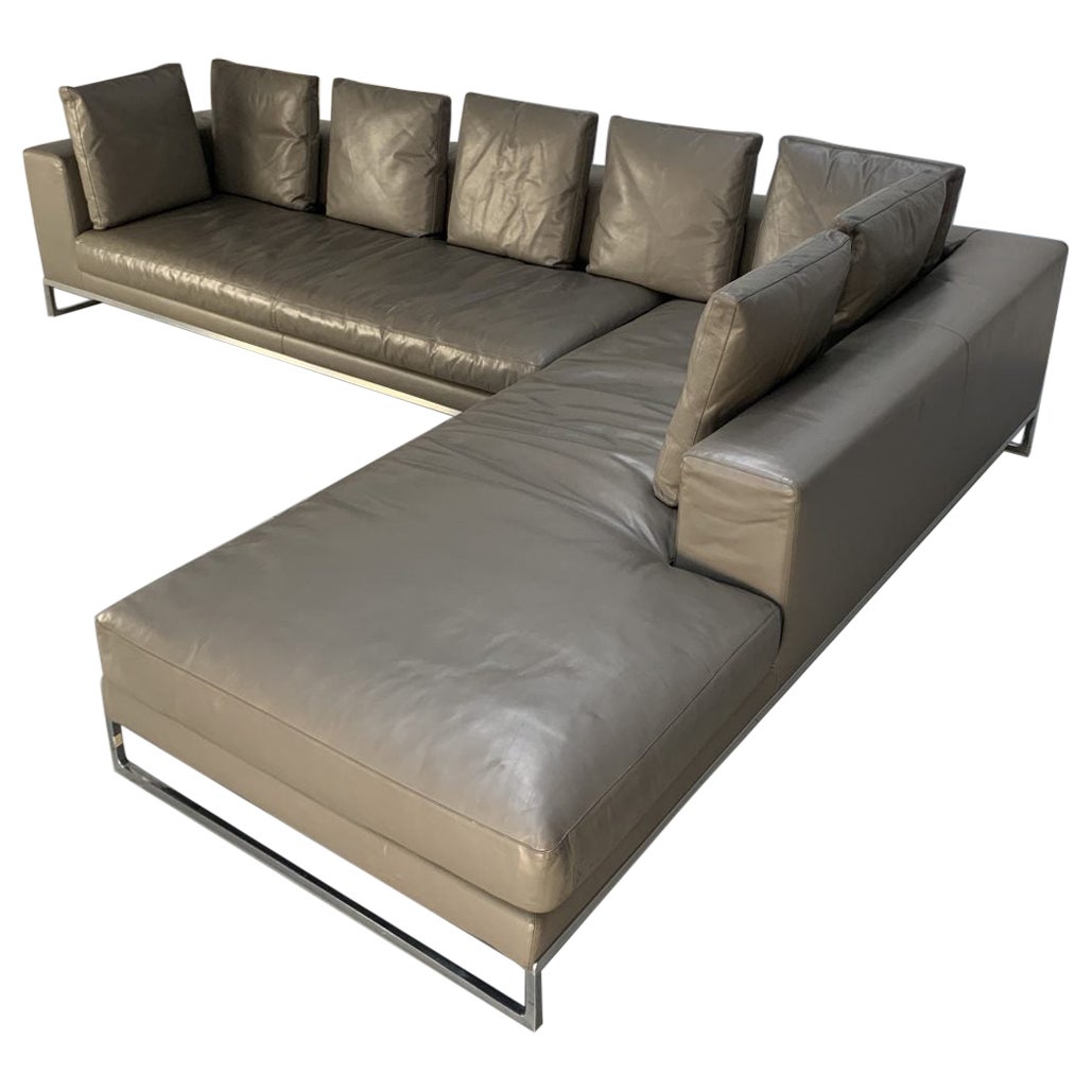 B&B Italia "Dadone" L-Shape Sofa - in Mid-Grey "Gamma" Leather