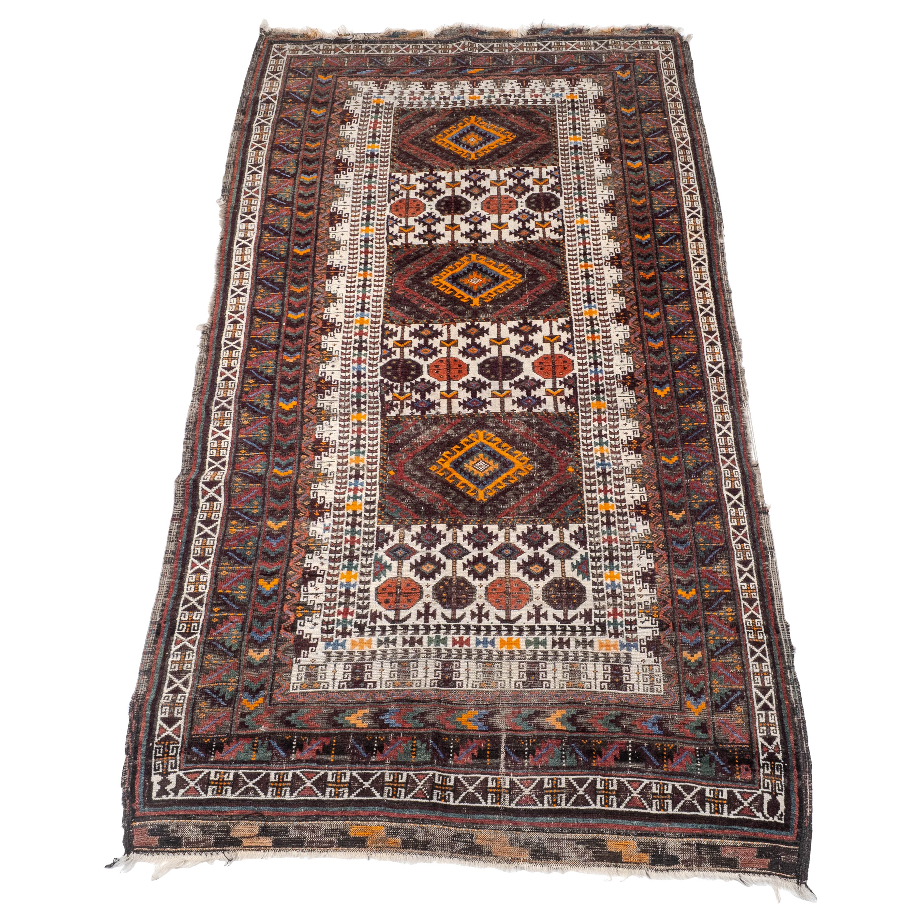 Antico tappeto afghano persiano Baluch C1920 - 7' x 3'8" (213,5x111,5cm Balouch) in vendita