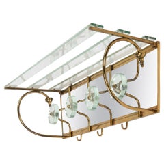 Coat Rack Shelf in Mirror, Brass and Glass Fontana Arte Style, Italy 1950s