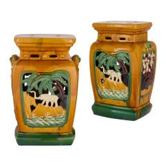 Pair of Chinese Sancai Glazed Earthenware Seats