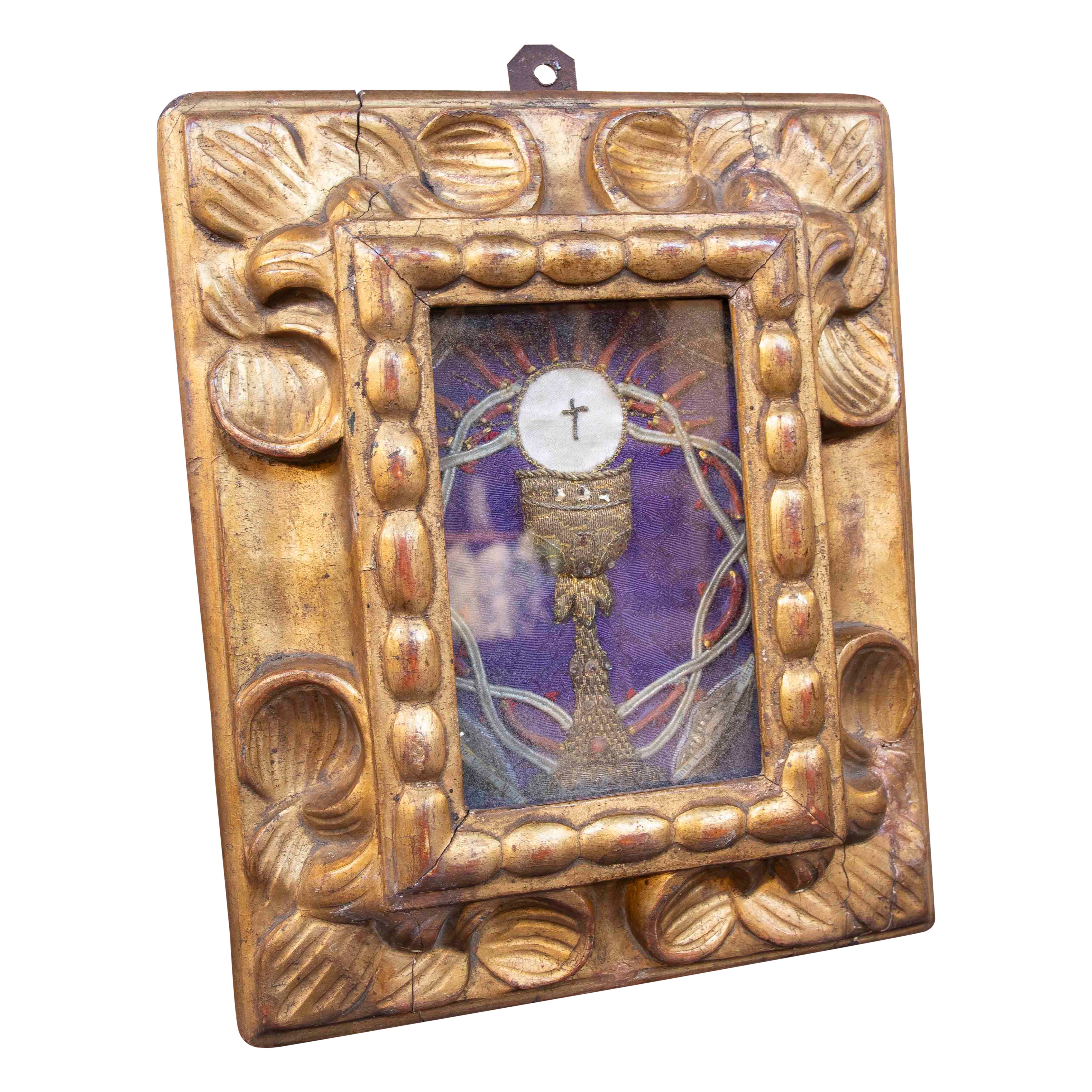 18th Sacred Reliquary with Chalice and Consecrated Host in a Carved Gilt Frame
