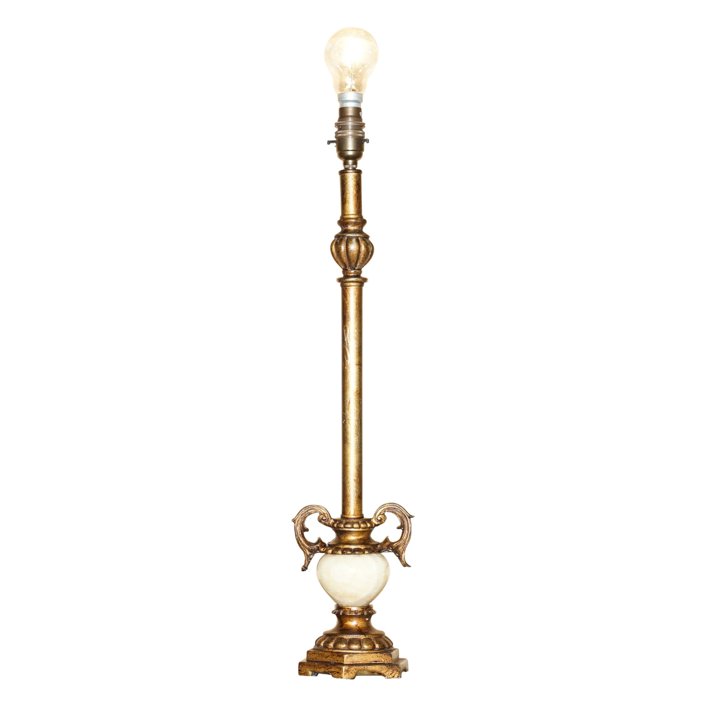 HAND CARVED PILLARED TABLE LAMP WiTH MARBLE SPHERE IN THE BASE BRONZED FITTINGS