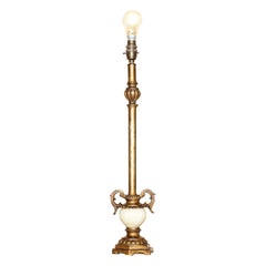 HAND CARVED PILLARED TABLE LAMP WiTH MARBLE SPHERE IN THE BASE BRONZED FITTINGS