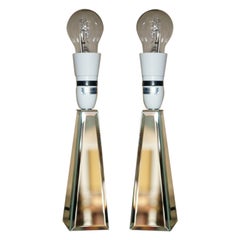 DECORATIVE PAiR OF ITALIAN VENETIAN STYLE GLASS TABLE LAMPS WITH BEVELLED EDGES