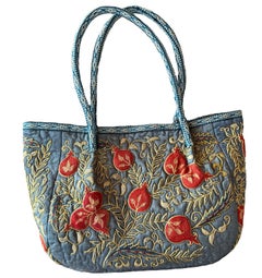 100% Seide Luxus Hand bestickt Suzani Handtasche. Hobo-Tasche, Tote Bag, Eimertasche