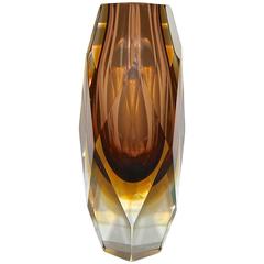 Faceted Murano Sommerso Amber Glass Vase