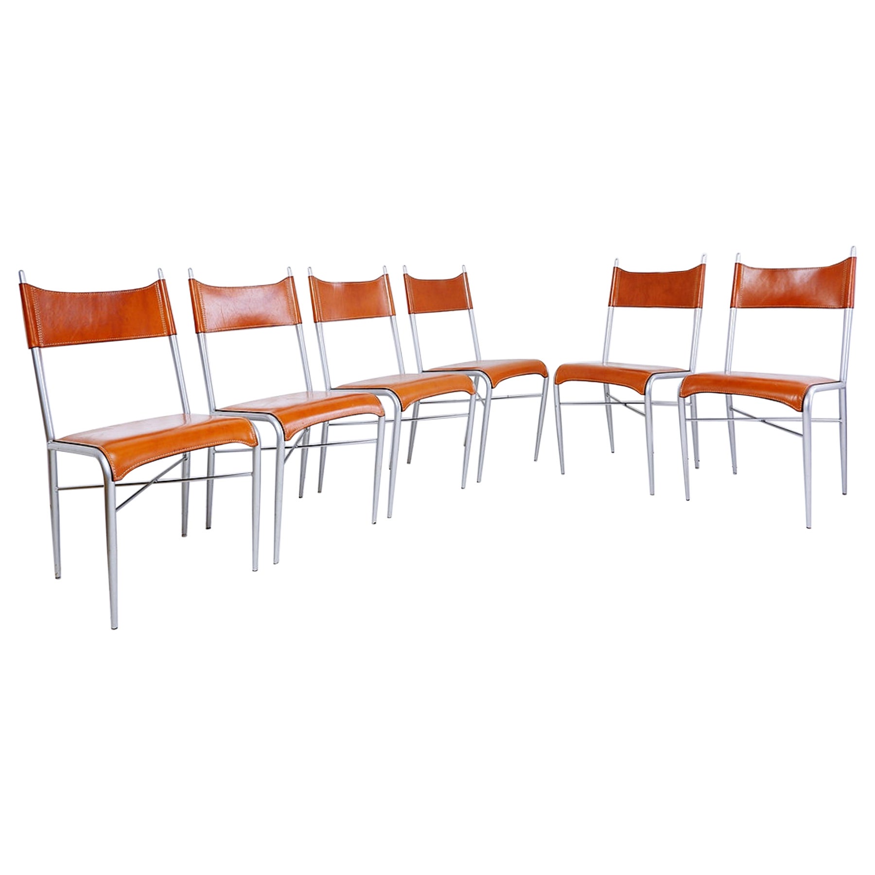 Set of 6 of italian vintage Arrben dining chairs, 1980s - Cognac Leather