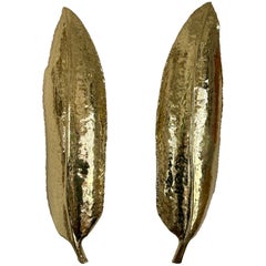 Large Contemporary Pair of Brass Palm Sconces, Italy