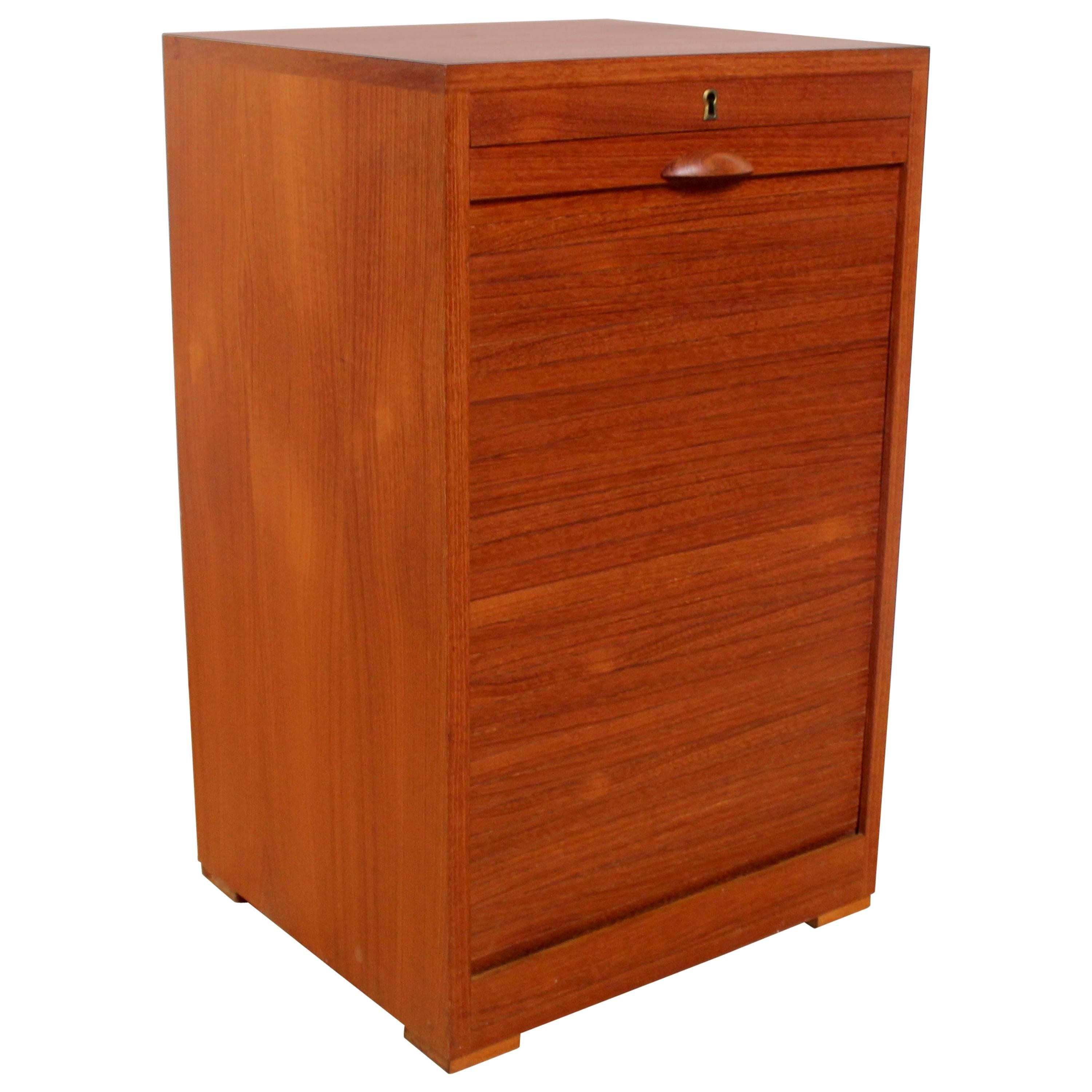 1960s Frej-Odense Danish Modern Teak Flat Filing Cabinet with Tambour Door