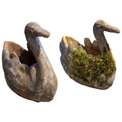 1970s Pair of Vintage Swan-Shaped Stone Planters