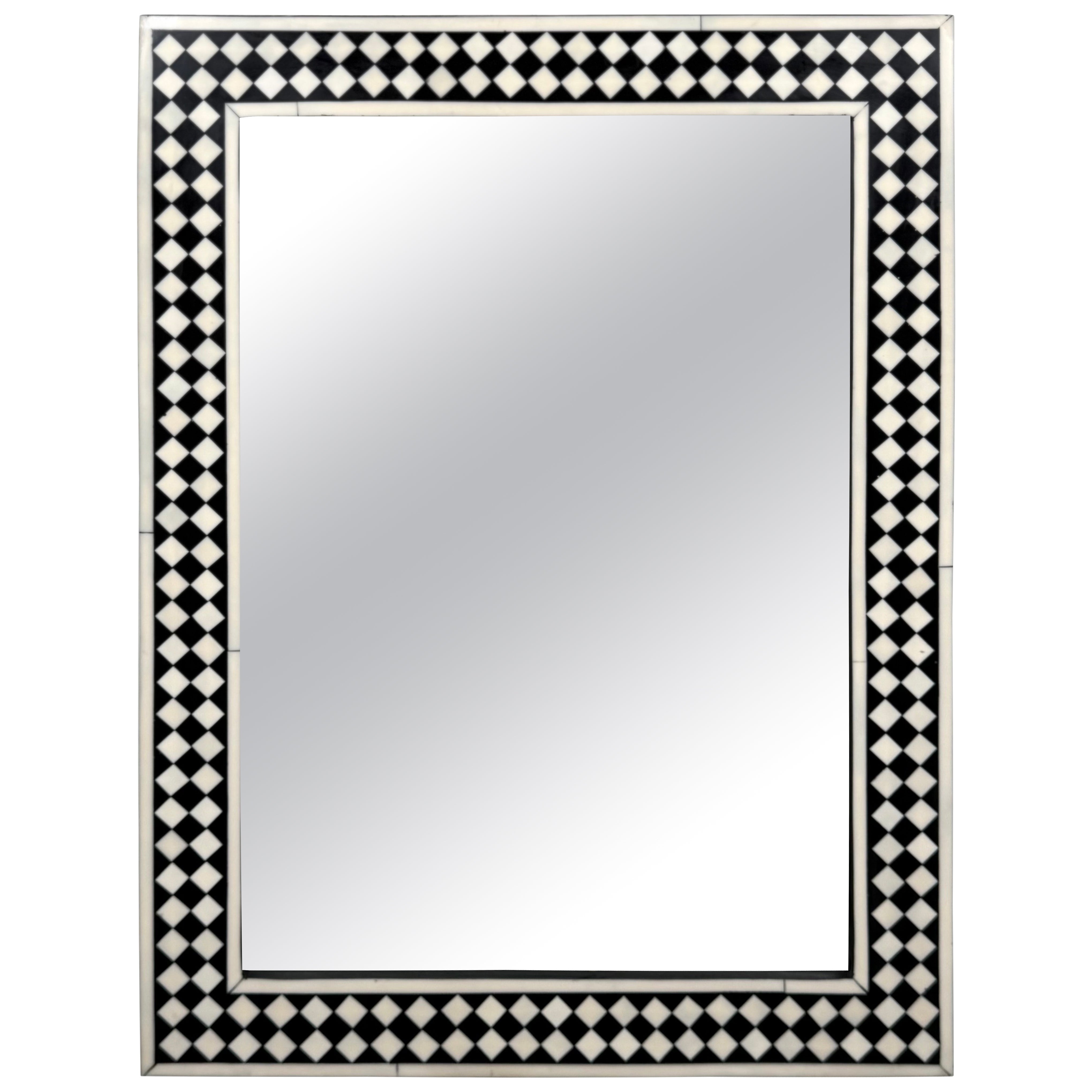 Art Deco Style Black & White Resin Diamond Design Wall, Table or Mantel Mirror For Sale