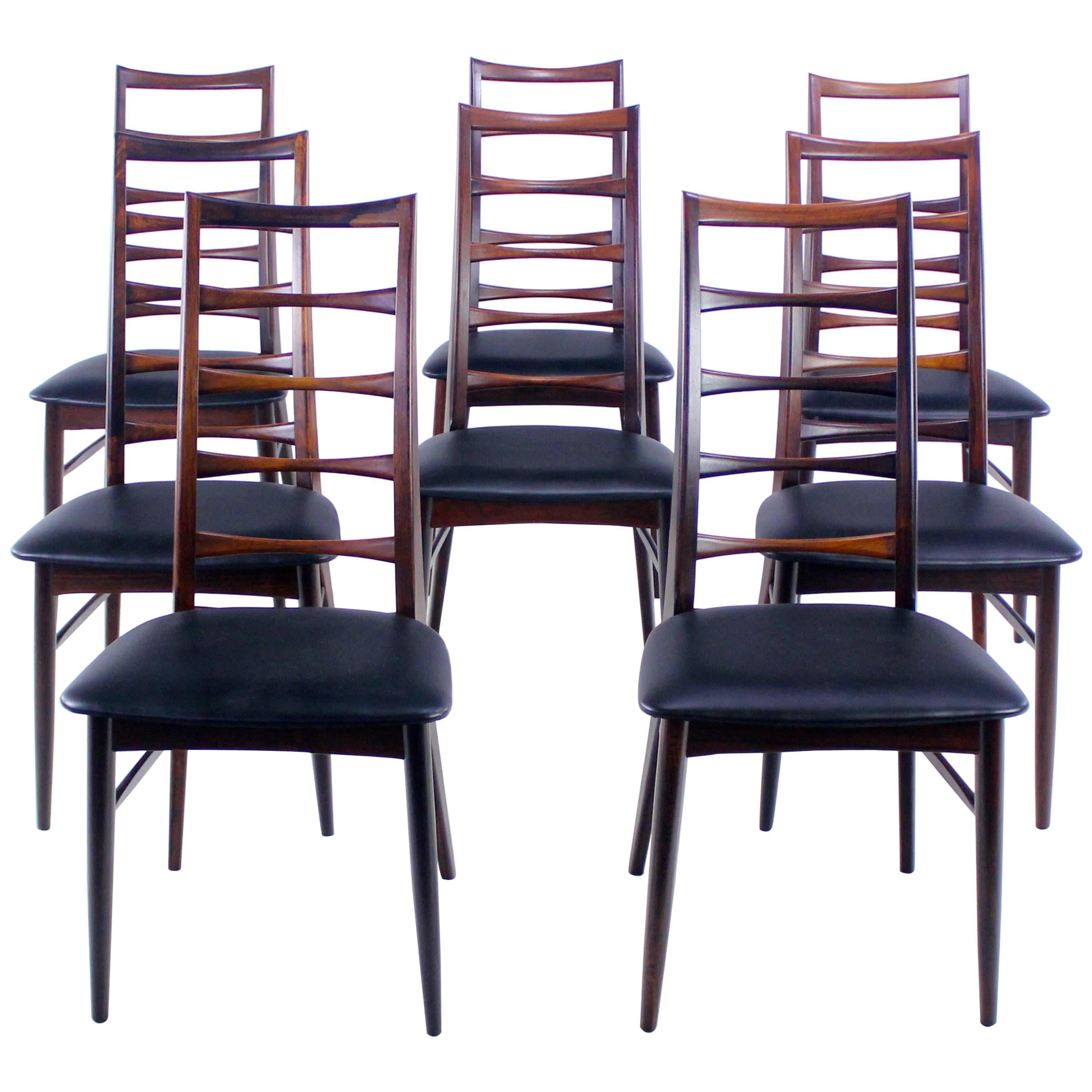 Set of Eight Danish Modern "Liz" Dining Chairs Designed by Niels Koefoeds For Sale