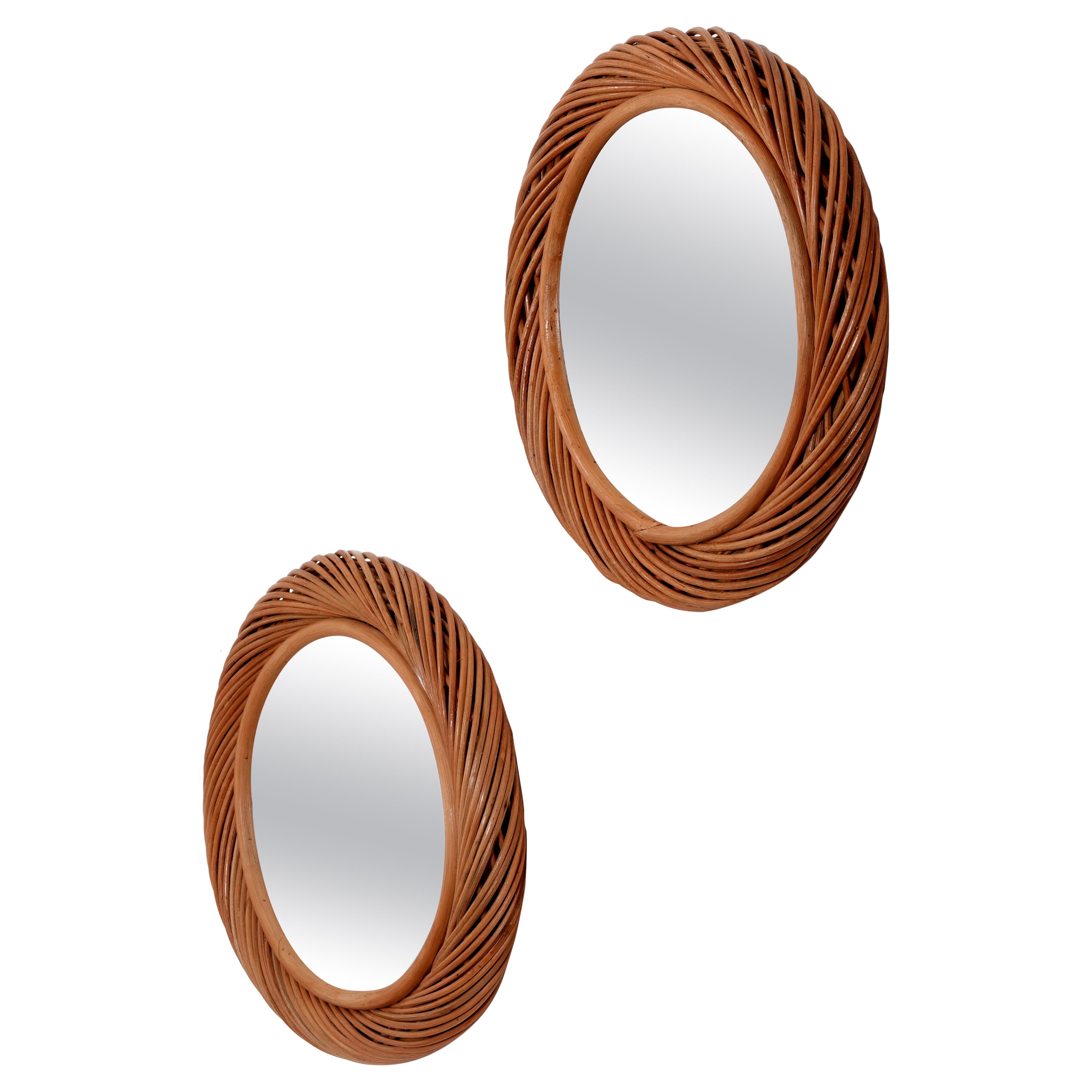 Vivai Del Sud Italian Midcentury Rattan Bamboo Rush Wall Mirrors 1970s