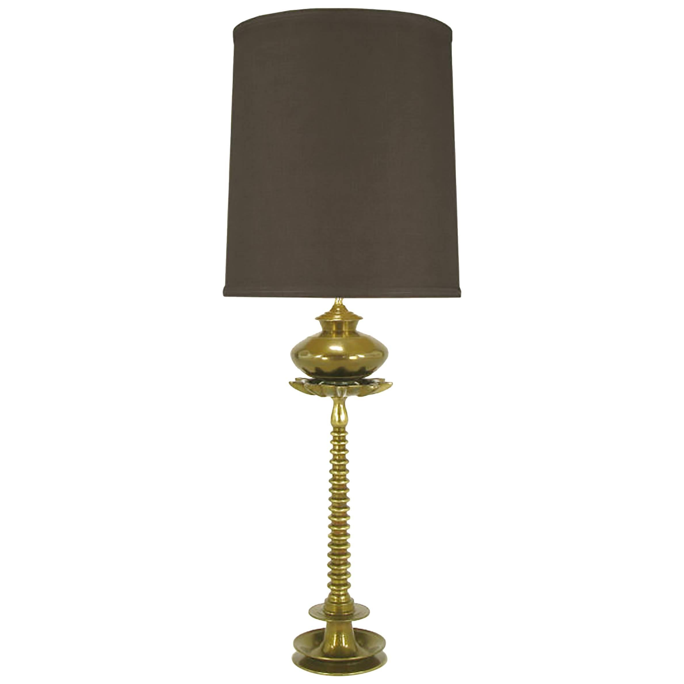 French Moderne Solid Brass Segmented Table Lamp For Sale