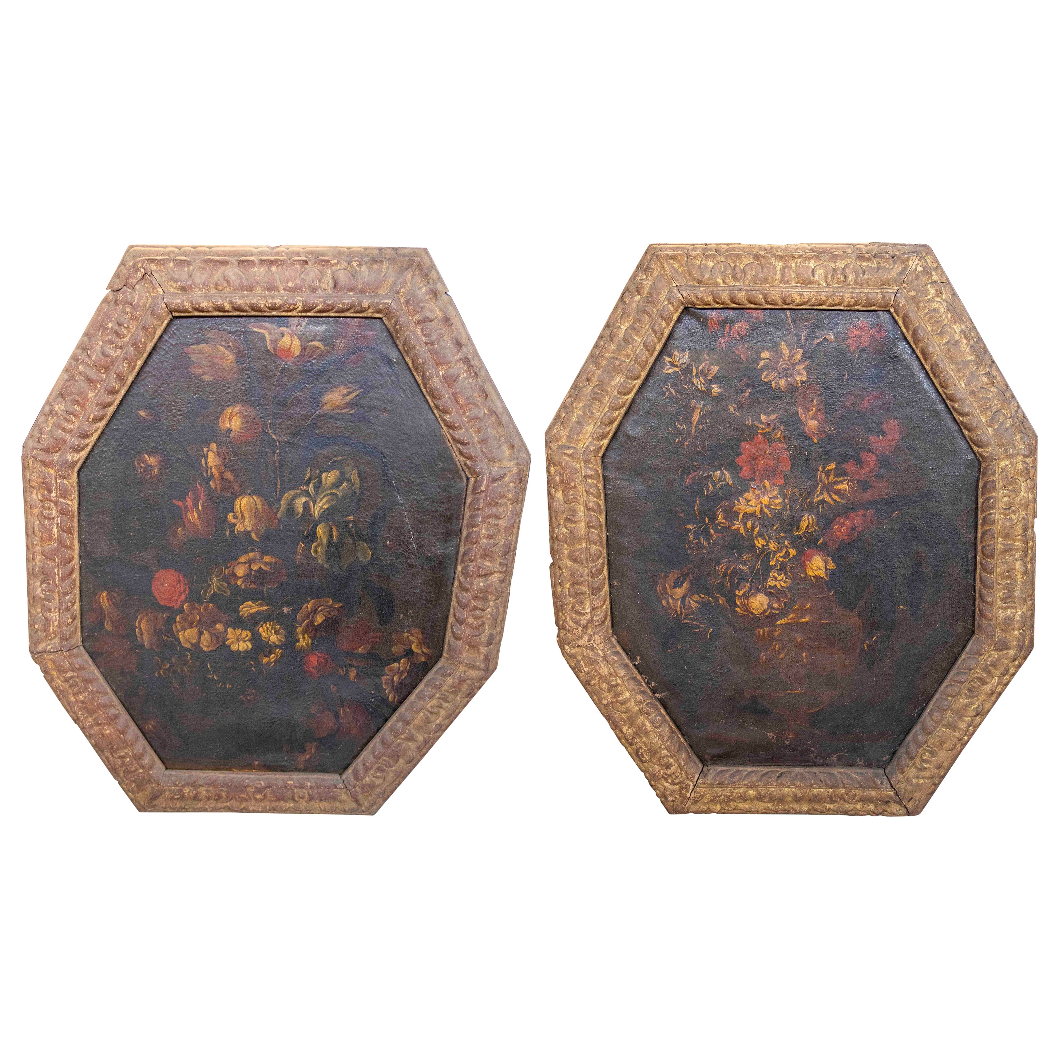Pareja de bodegones mallorquines de 1650 pintados al óleo sobre lienzo con bastidor original