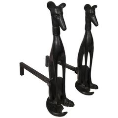 Vintage Pair of Wrought Iron Dog Andirons