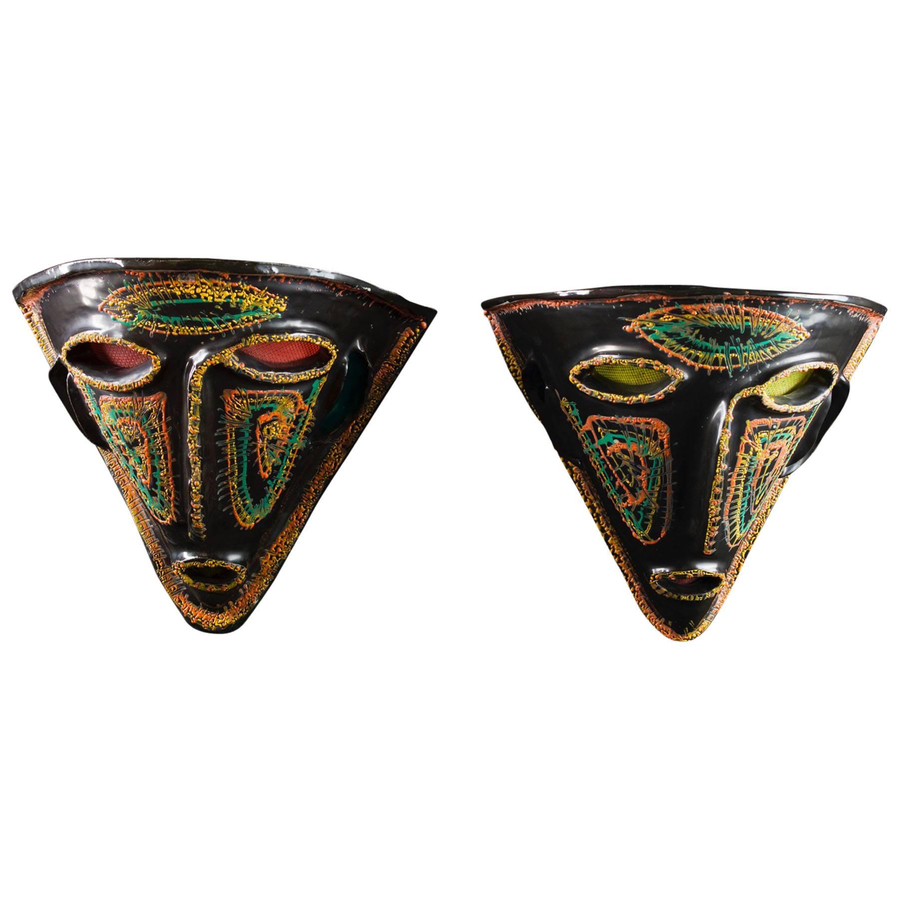 Pair of "Mask" Sconces, France, Accolay, circa 1960