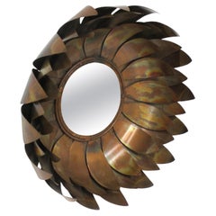Curtis Jere Brutalist Metal Flower Wall Mirror
