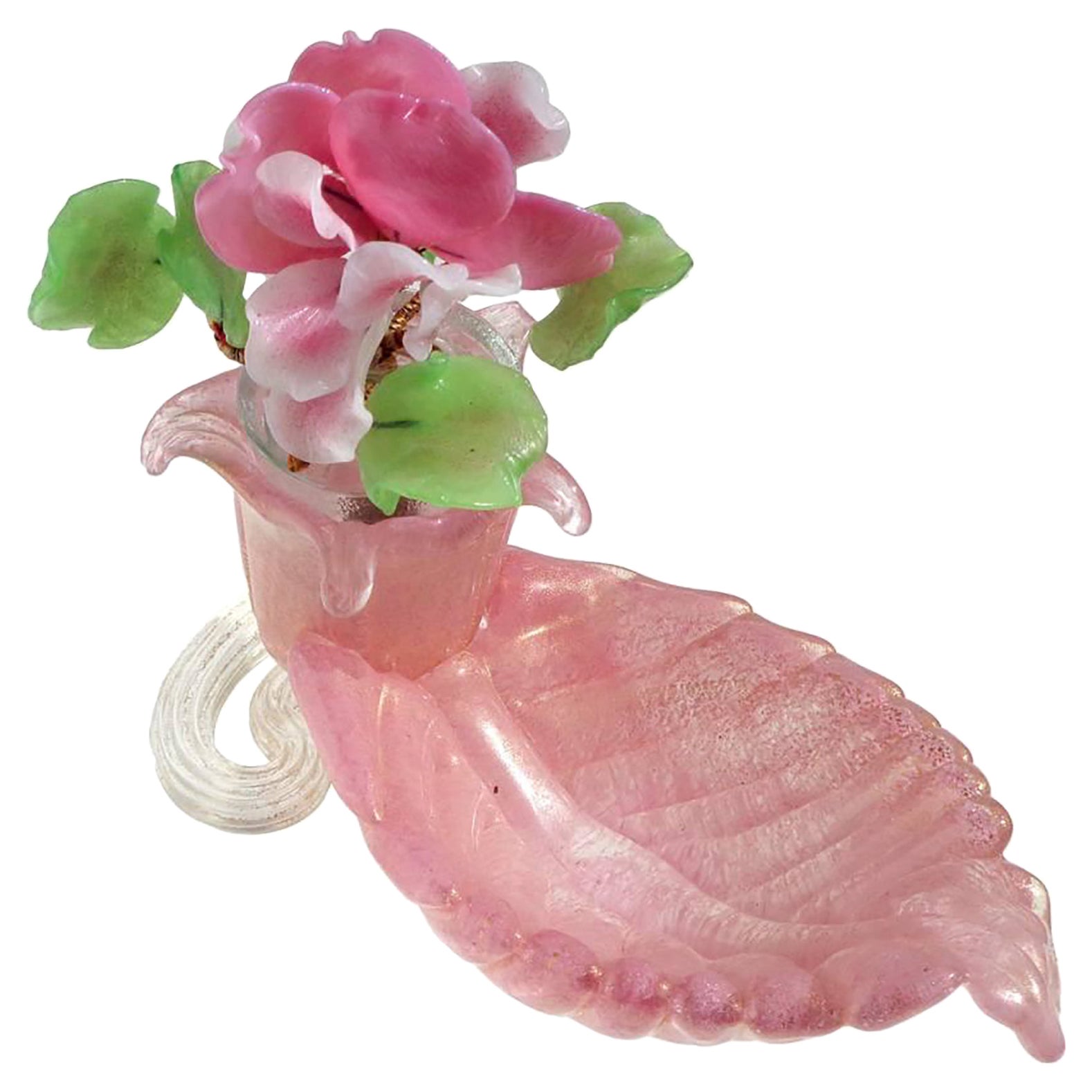 Barovier Murano Rosa Oro Vaso di vetro artistico italiano a foglia Vide-Poche Vaso di fiori in vendita