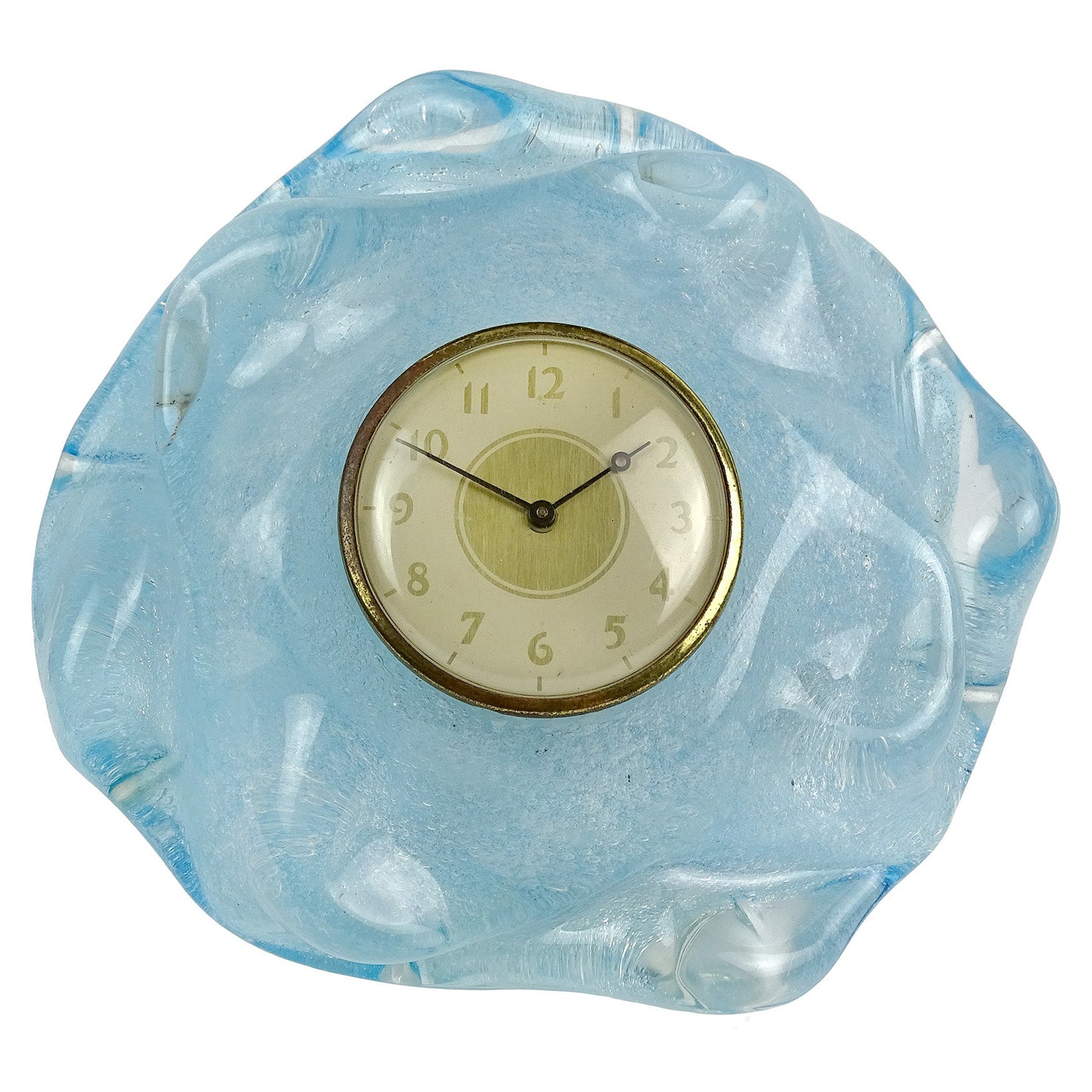 Seguso Vetri d'Arte Murano Blue Pulegoso Bubbles Italian Art Glass Desk Clock