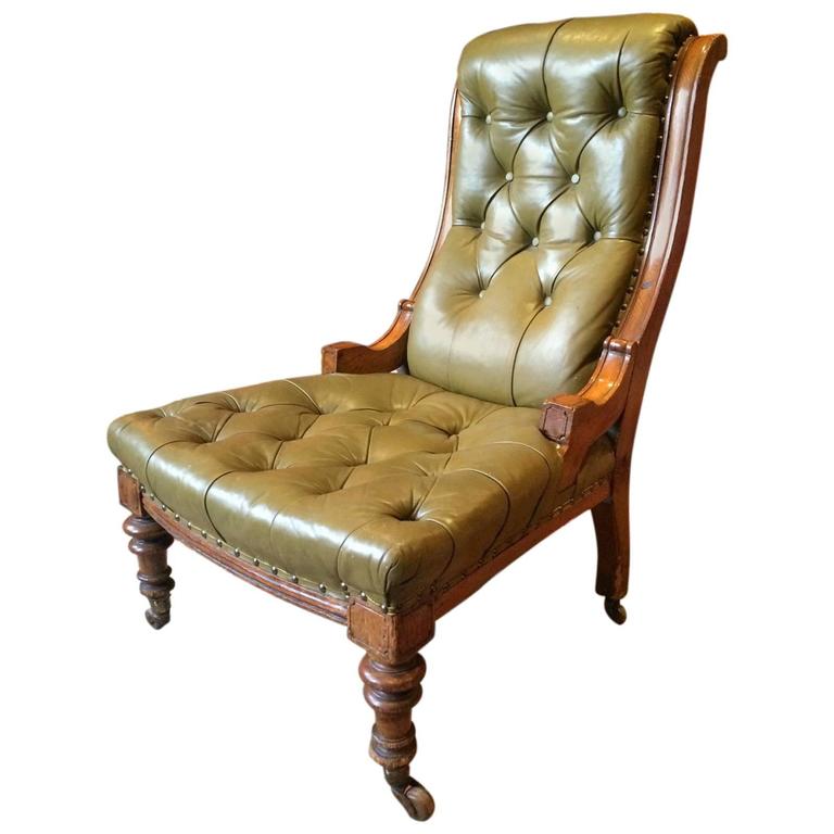 Antique Leather Armchair Victorian Lounge Salon Library Chair