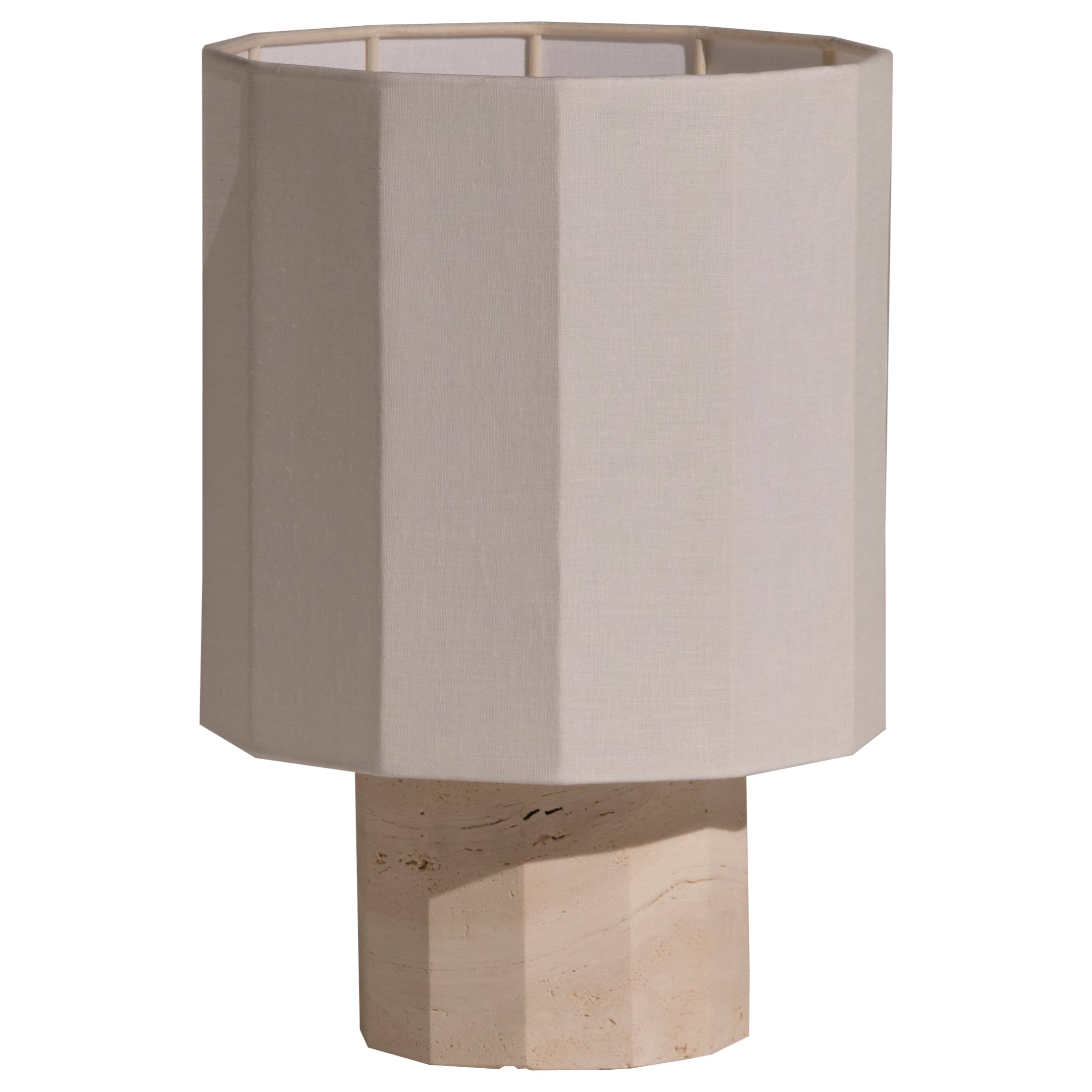 White Travertine Small Roma II Dodecagon Table Lamp by NASSI