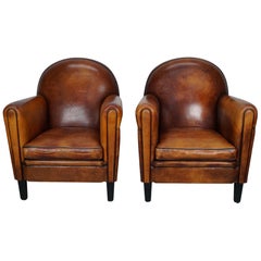 Vintage Dutch Cognac Colored Leather Club Chair, Set of 2