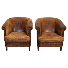 Vintage Dutch Cognac Colored Leather Club Chair, Set of 2