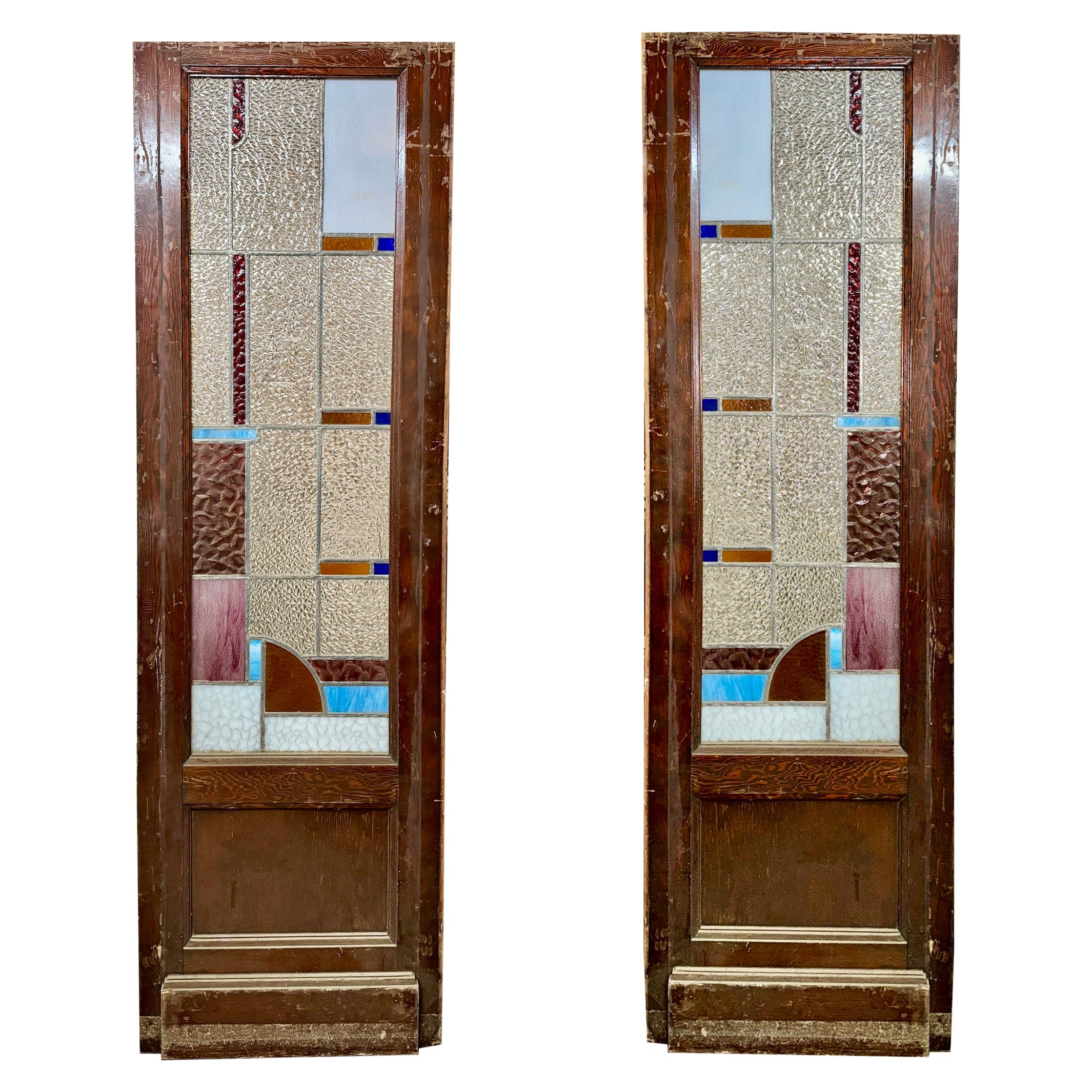 Pair of Art Deco Stained Glass Doors 23" x 76"