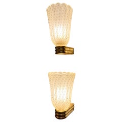 Paar Barovier Stil Murano Pulegoso Gold Glas & Messing Wandleuchter