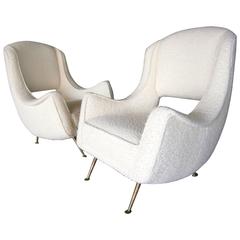 Sexy Pair of Italian Lounge Chairs in The Style of Gio Ponti  C. 1950s