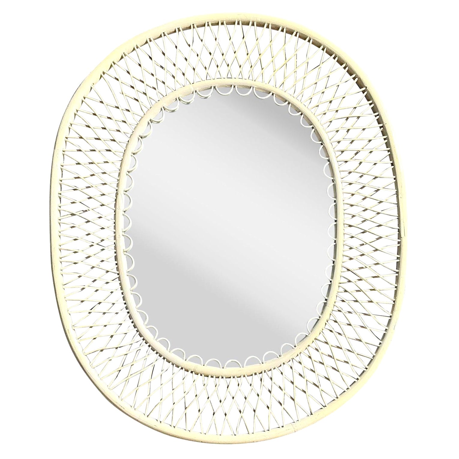 Specchio costiero vintage in rattan intrecciato