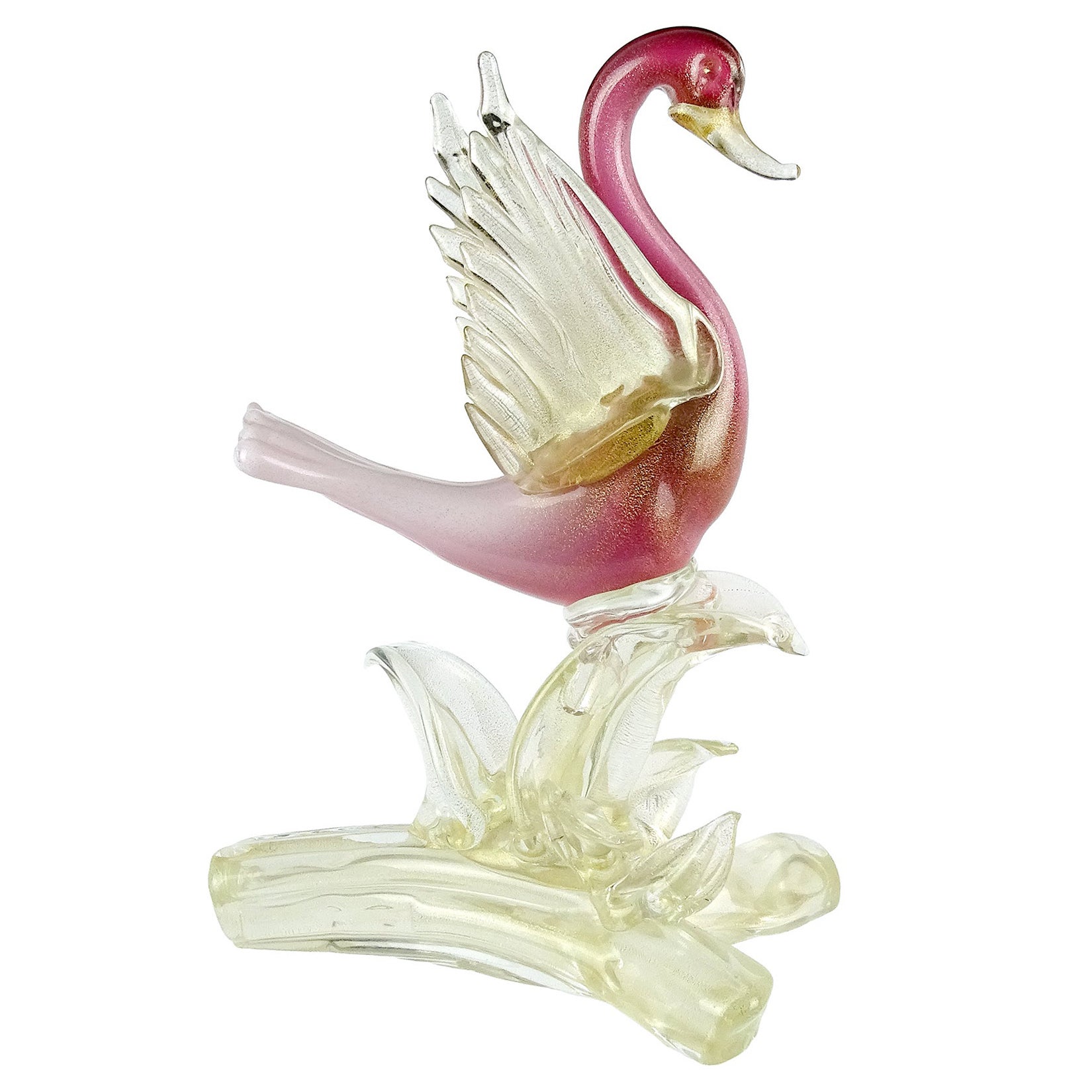 Salviati Murano Rosa Ombre Gold Flecken Italienische Kunst Glas Vogel Ente Skulptur