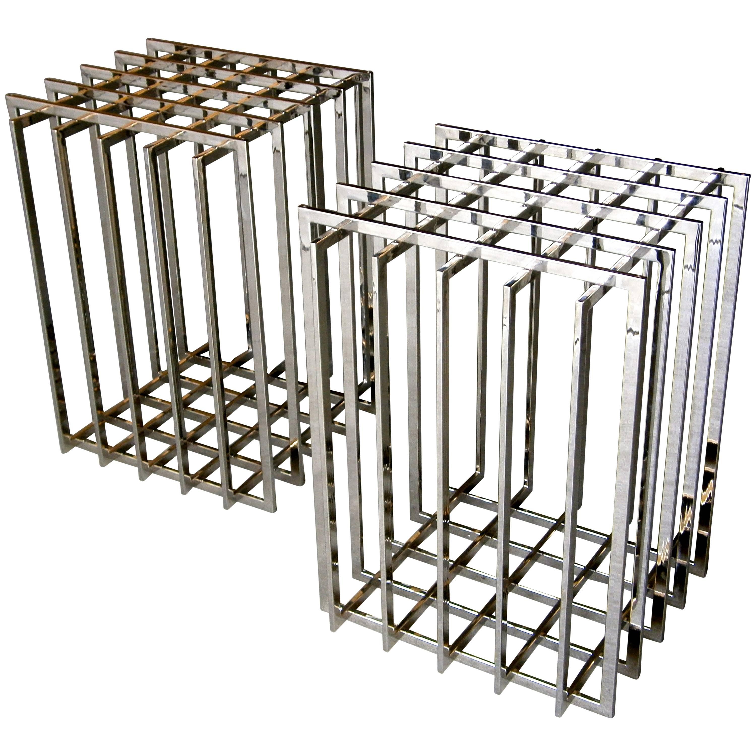 Pair of Nickel Plated Cage-Form Table Bases by Pierre Cardin  C. 1970s