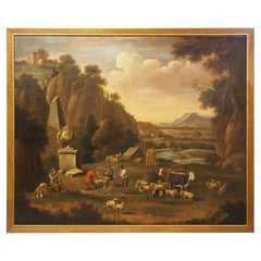 Großes niederländisches Ölgemälde auf Leinwand aus dem 18. Jahrhundert mit einer südlichen Landschaft, 56x67