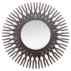 Decorative Bronze Patinated Metal Large Sun Ray Wall Mirror