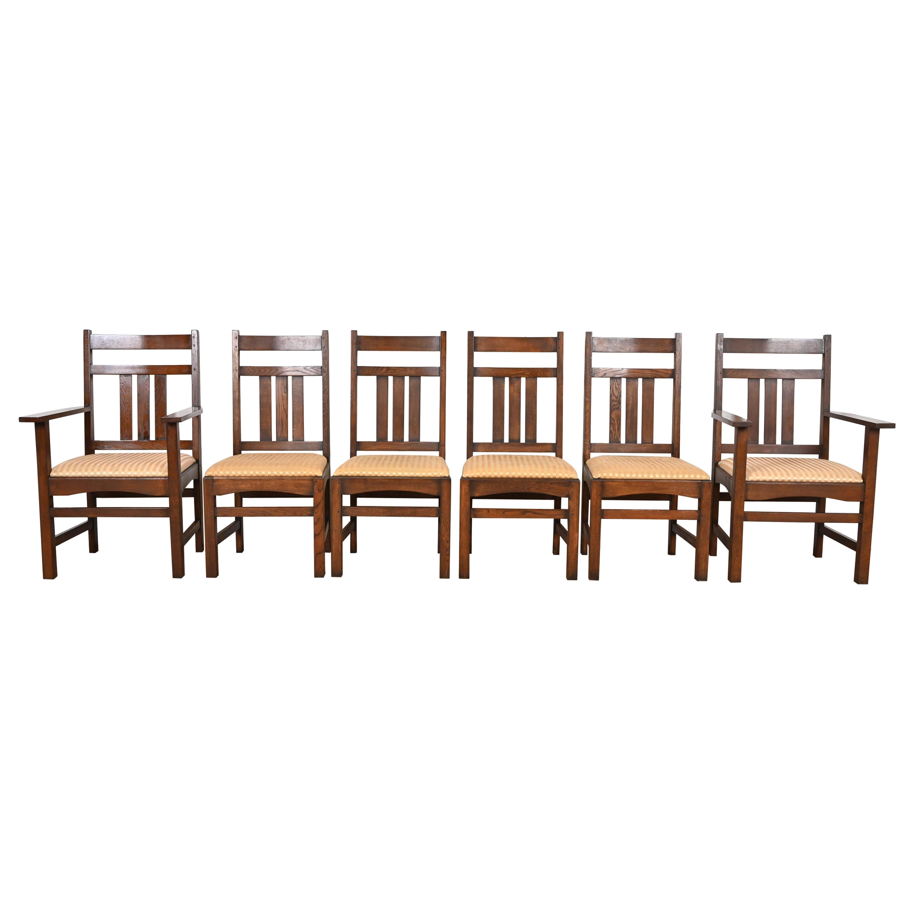 Juego de seis sillas de comedor de roble Mission Arts & Crafts, estilo Stickley Brothers