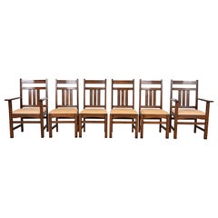 Used Stickley Brothers Style Mission Oak Arts & Crafts Dining Chairs, Set of Six