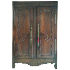 Antique French Armoire Frontage Screen Victorian 19th Century Solid Oak, 1872