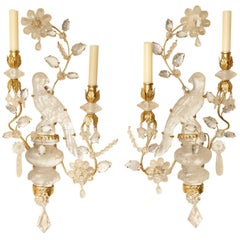 Paire d'appliques à deux lumières en cristal de roche de style Bagues