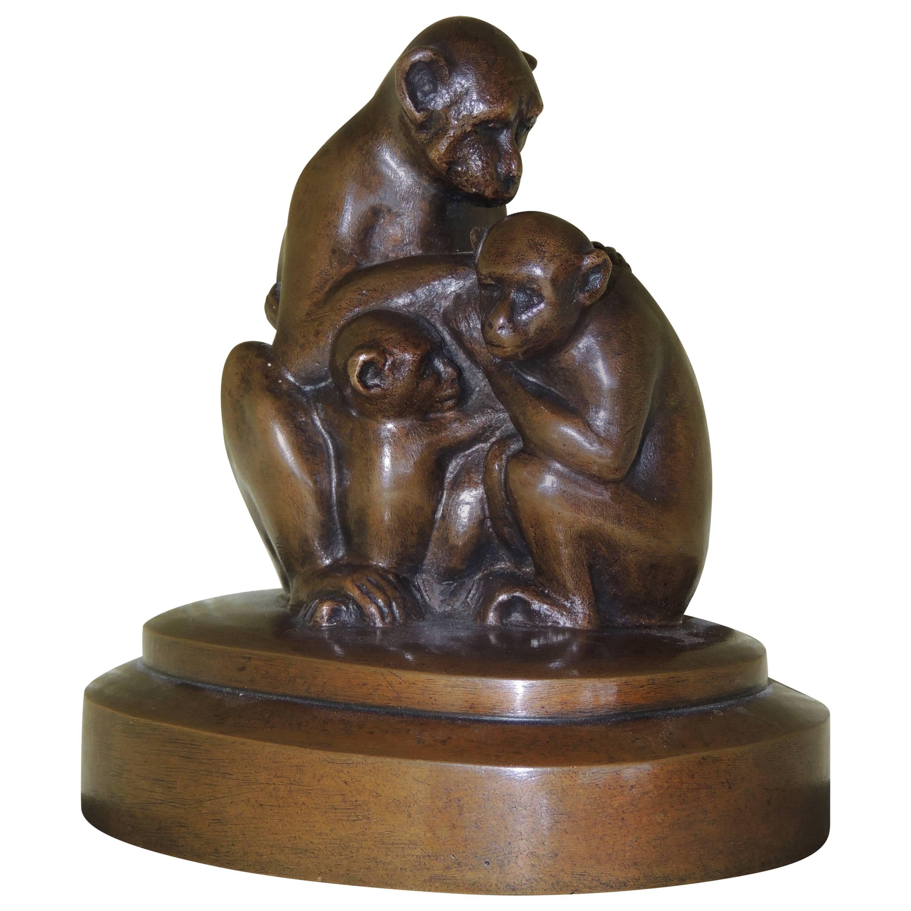 Bronze Monkey Sculpture Art Deco