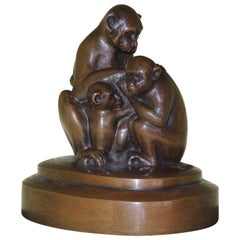 Vintage Bronze Monkey Sculpture Art Deco