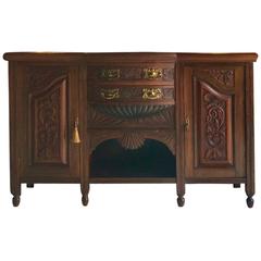 Antique Mahogany Sideboard Credenza Cupboard Carved Gothic Style Edwardian