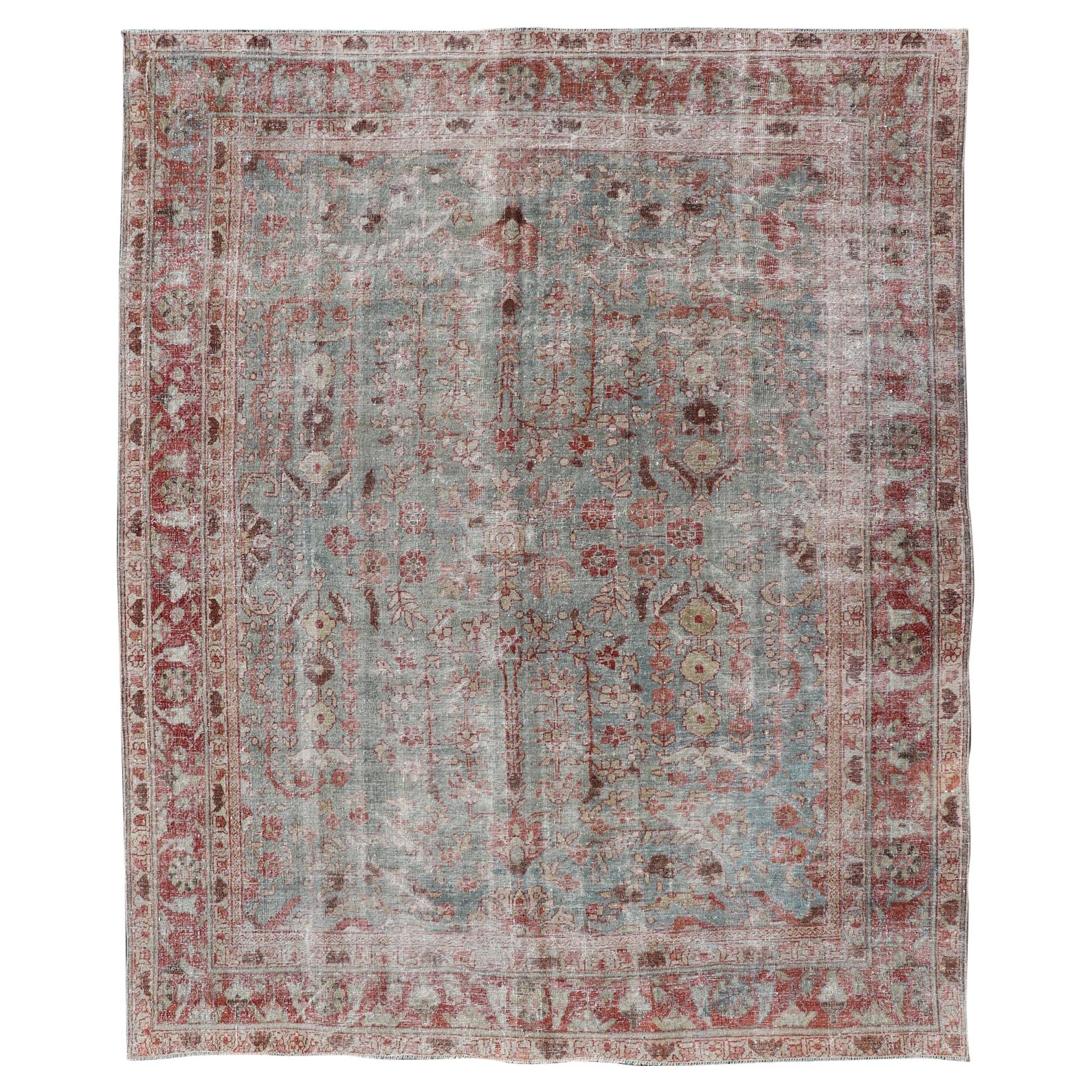 Tapis persan ancien Sultanabad avec d'élégants motifs floraux en bleu doux 7'5 x 9'4