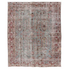 Antique Persian Sultanabad Rug with Elegant Floral Motifs in Soft Blue 7'5 x 9'4