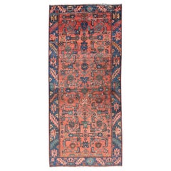 Alfombra Persa Hamadan Antigua con Diseño Tribal Geométrico 3'1 x 7'0