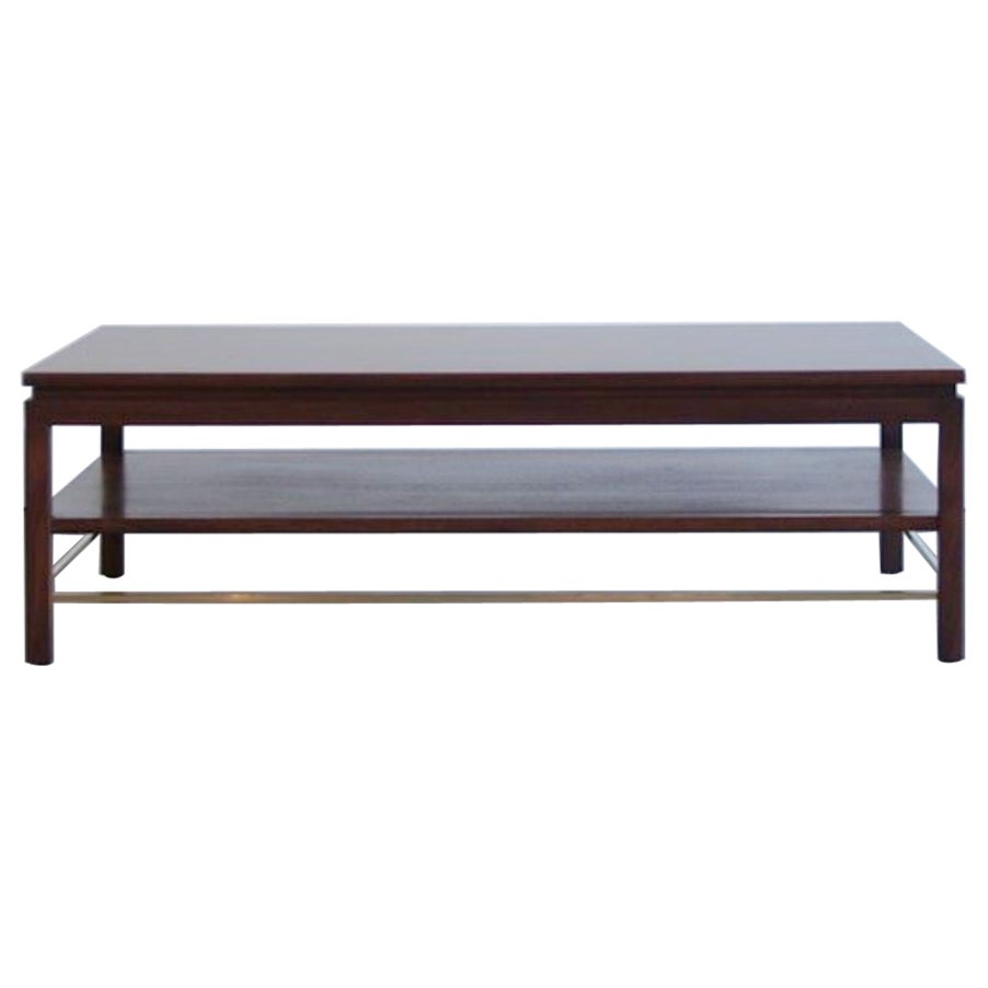 Edward Wormley Brass Stretcher Walnut Coffee Table, C. 1950s