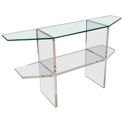 Mesa consola trapezoidal de lucita y cristal de los años 70 a la manera de Pierre Vandel