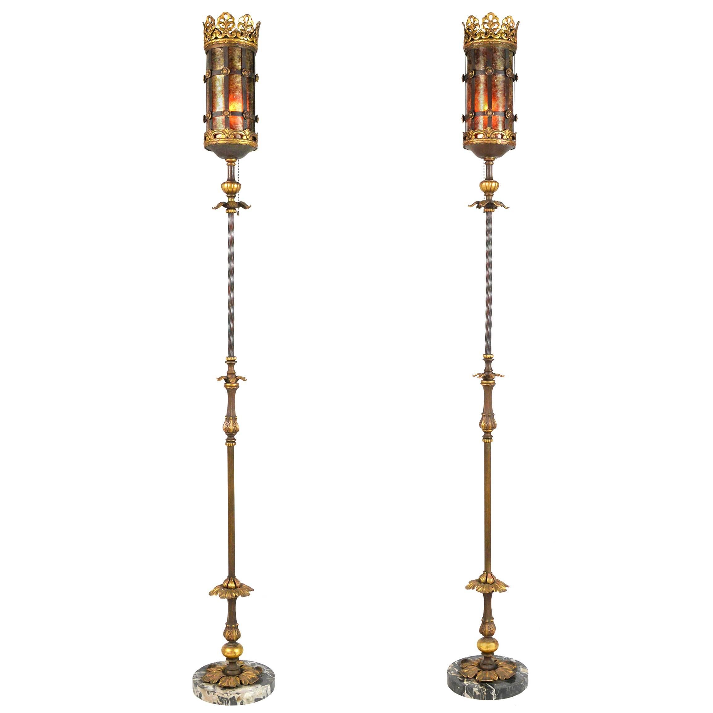 Pair of Early 20th Century Oscar Bach Style Floor Lamps For Sale